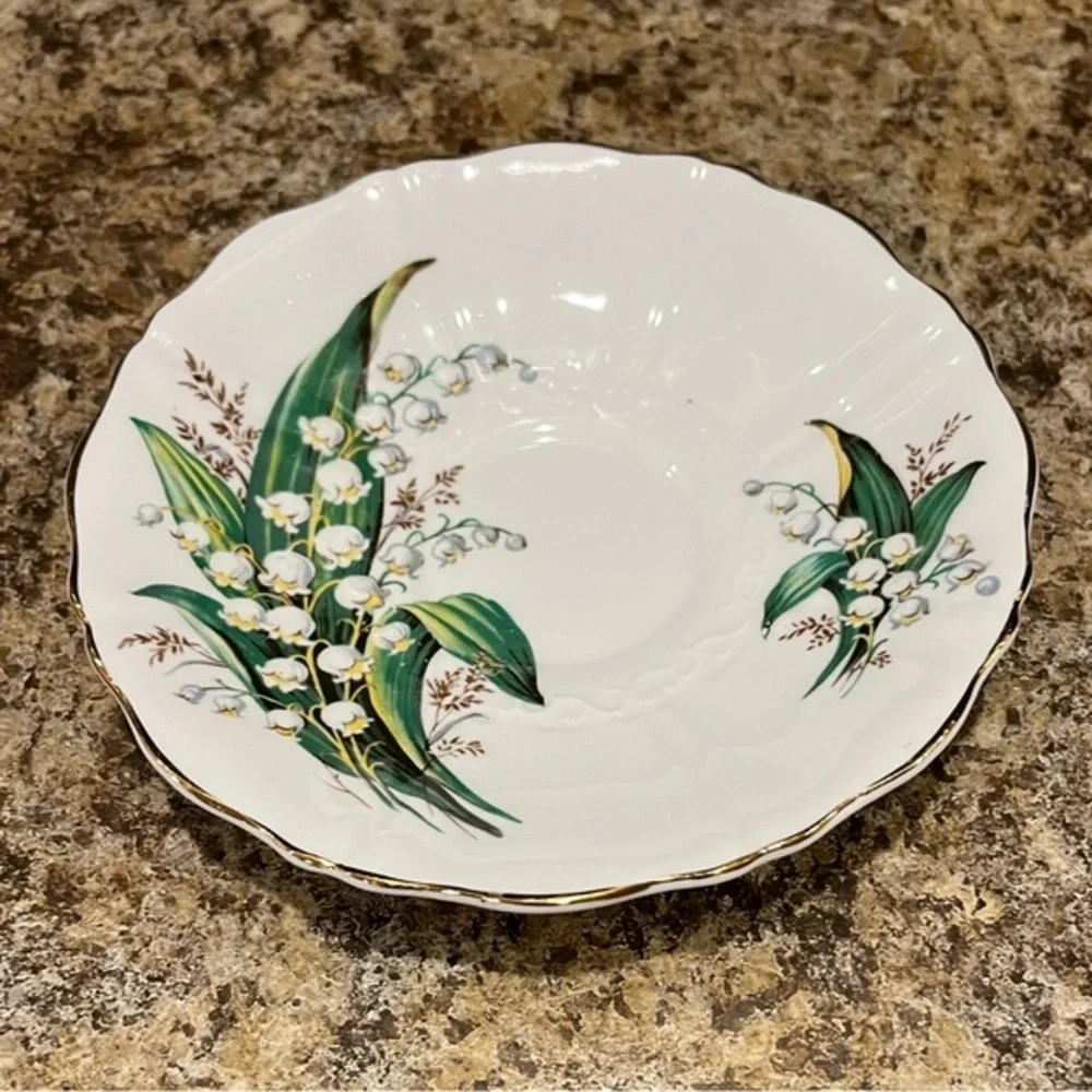 Vintage Old Royal Lily of the Valley Floral Bone China Saucer Gold Trim England
